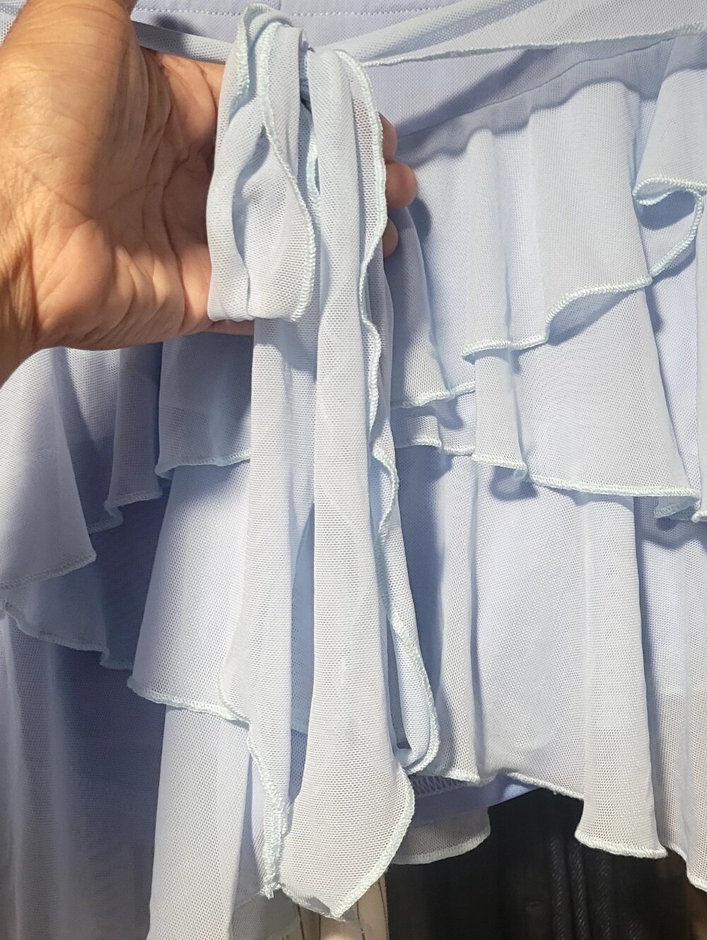 5 For $25 Shein Light Blue Ruffled Mini Skirt with Tie Waist - Picture 3 of 4